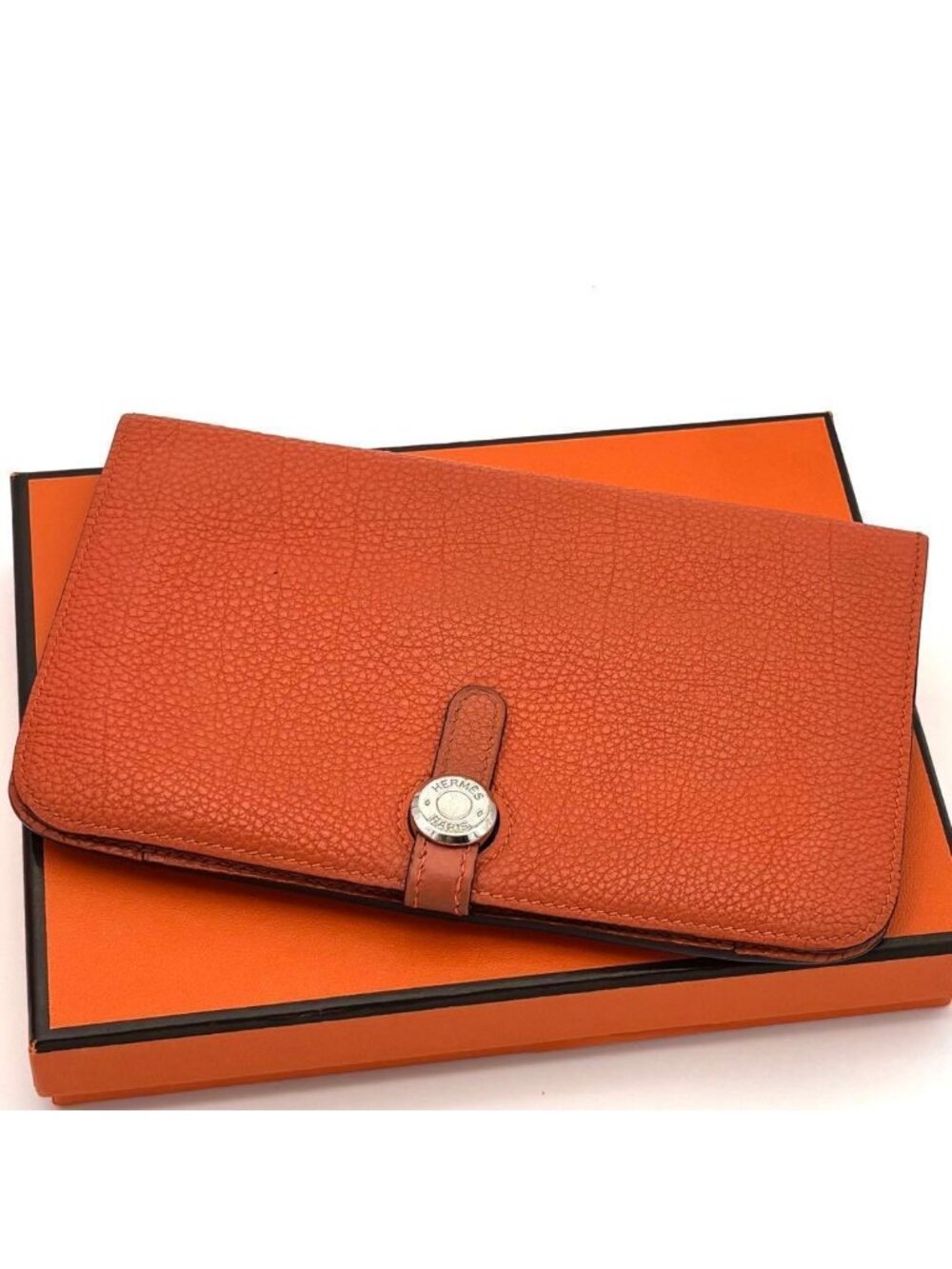 Hermes Wallet Dogon GM Taurillon Clemence Orange Silver